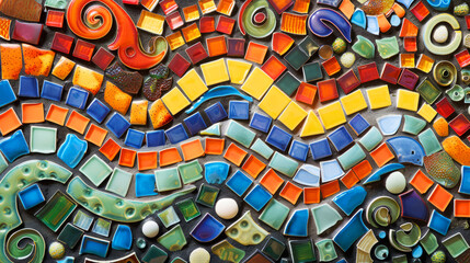 Colorful abstract mosaic tile wall art background.