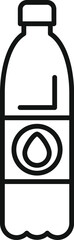 Poster - Simple black and white vector illustration of a plastic bottle with a water drop logo, representing the concept of mineral water