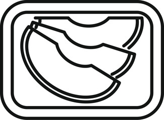 Poster - Simple black and white vector icon of a plastic tray with pre sliced avocado halves