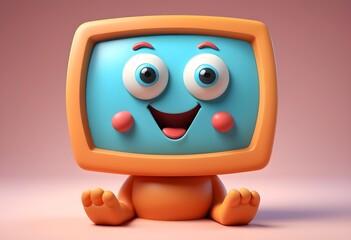 Poster - Stylized funny cartoon monitor screen. Children clay  plastic or soft toy. 3d illustration.