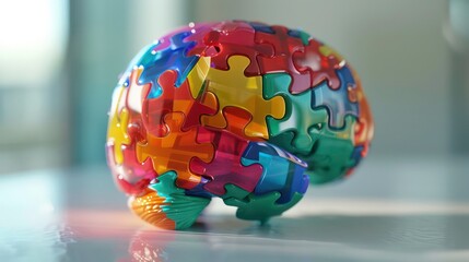 Poster - A colorful puzzle shaped like a human brain, signifying the complexity of the human mind and the interconnectedness of its different parts.