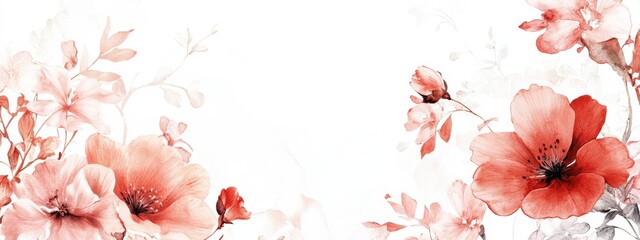 watercolor background with pink and red flowers, with white space in the center of the composition The colors are delicate and pastel, with a soft light Generative AI