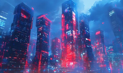 Sticker - Illuminated Skyscrapers in a Futuristic Cityscape