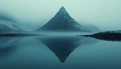 Wall Mural - majestic mountain peak reflection in tranquil water landscape generated by ai