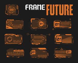 Aufkleber - Abstract tech elements collection. Futuristic HUD design elements. High tech cyberpunk frames and borders. Modern sci-fi banners. Orange colors. Vector illustration