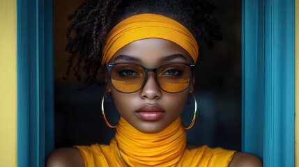 Stylish Young Woman with Yellow Headband and Sunglasses