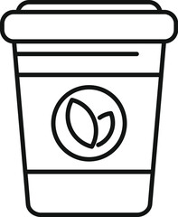 Poster - simple black and white vector illustration of a takeaway paper coffee cup with a logo showing organi