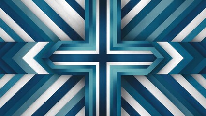 Aufkleber - Abstract Geometric Pattern Featuring Layered Blue Tones and a Central Cross Design Created With Three-Dimensional Effects