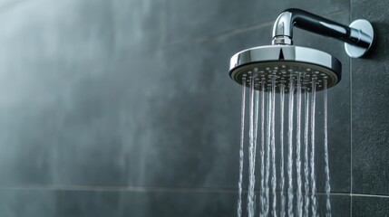 Poster - A close up of a shower head with water flowing from it, AI