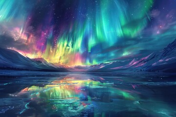 aurora borealis over a frozen lake