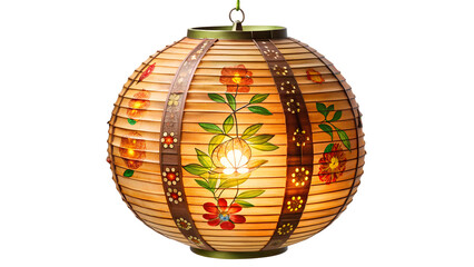 Colorful lantern hanging in a cozy room at night, cut out transparent