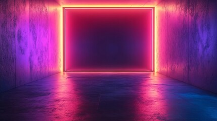 Wall Mural - A neon colored room with a large, empty wall