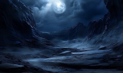 Poster - A Moonlit Valley Between Two Mountain Peaks