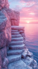 Canvas Print - A rock wall with a staircase leading up to it