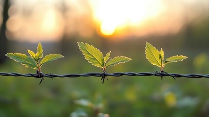 Poster - New Life Pushing Through Barbed Wire