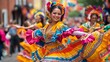 © zetrum - A vibrant street festival scene celebrating Hispanic Heritage Month, featuring traditional costumes, decorations, and dance performances