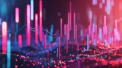 Poster - Abstract background with glowing lines, bars, and dots in a dark blue and purple hue.