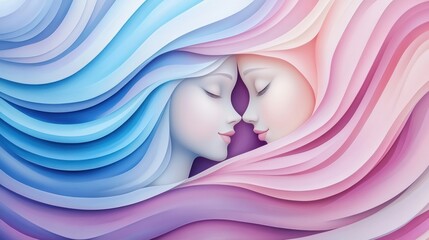 Wall Mural - Two women are depicted in a paper cut style, AI