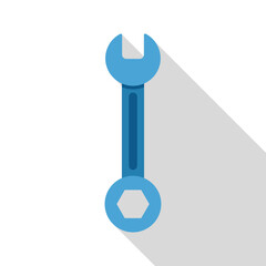 Poster - Blue wrench casting a long shadow on a white background, simple vector illustration in flat design