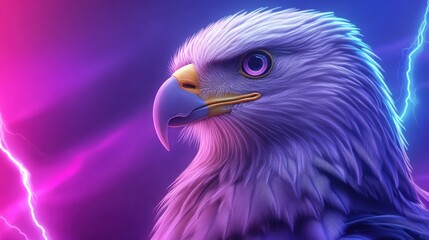 Sticker - A close up of a bald eagle with lightning behind it, AI