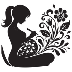 pregnant lady woman silhouette in a white background