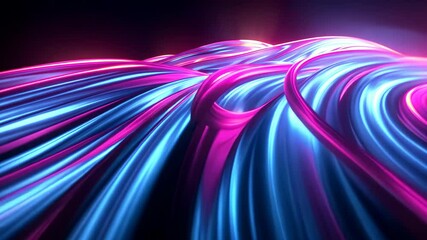 Poster - Explore abstract futuristic wave patterns in vibrant colors and fluid motion at night