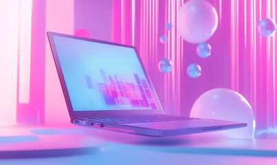 Sticker - Laptop with Abstract Graphics in Neon Lighting