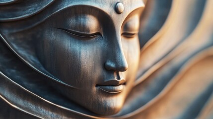 Wall Mural - A close up of a statue with the face painted in gold, AI