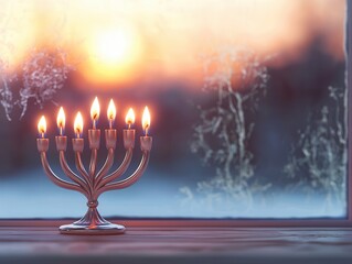 Wall Mural - Menorah on Window Sill at Sunset.