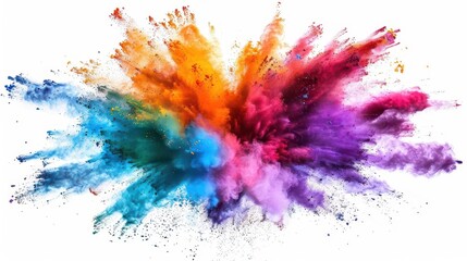 vibrant explosion of colored powder isolated on white dynamic abstract background element