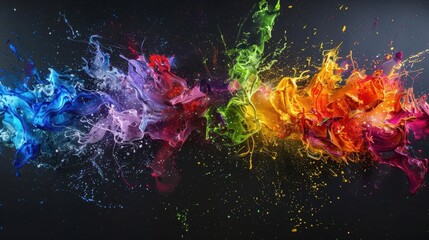 Wall Mural - vibrant explosion of colors on black canvas dynamic abstract art composition