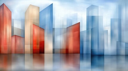 Canvas Print - A painting of a city skyline with buildings and water, AI