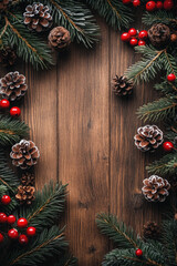 Wall Mural - Christmas decorations on wooden background. Banner. Christmas and New Year! Flat lay, top view. Copy space. Mock up