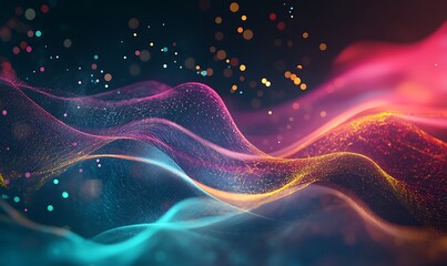 Sticker - Abstract Wavy Lines with Glowing Particles and Bokeh Effect