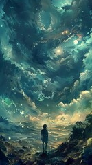 Wall Mural - Dreamy Silhouette Against a Cosmic Sky