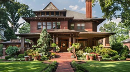 Classic home exterior with brick facade and decorative trim