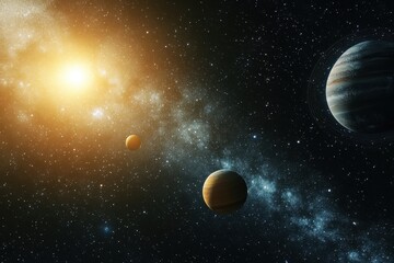 Wall Mural - A Starry Night Sky with a Bright Star and Three Planets
