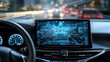 © Neural9 Project - A Futuristic Car Dashboard with a Digital Display Showing a Cityscape and Navigation System  for Self-Driving Technology
