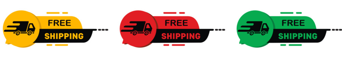 Free shipping vector sticker design. Shipping fast. Free delivery service badge. Fast delivery, express and urgent shipping, services, quick move. Service 24 7. Vector illustration.