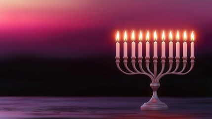 Canvas Print - Burning Menorah With Purple Background.