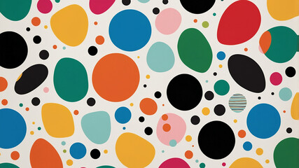 Vibrant multicolored circles arranged in an abstract pattern on a dark background, creating a lively visual.