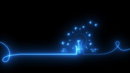 Technology network with lamp digital background creative idea concept. 4k animation. on of black color background