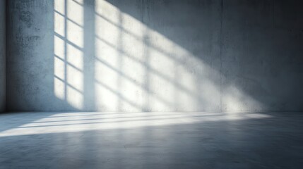 Poster - Minimalistic room with concrete walls and soft light casting shadows, perfect for modern design or artistic concepts.