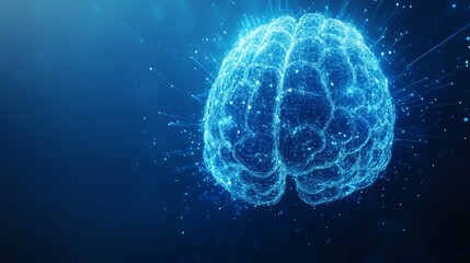 Poster - Glowing digital brain floating in a virtual environment. Concept of artificial intelligence and future technology.