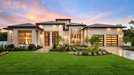 Wall Mural - Modern House with Lawn and Garden