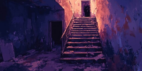 Canvas Print - A Dark Stairwell in a Rundown Building