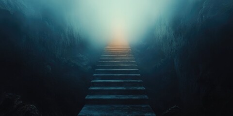 Wall Mural - Stone Steps Leading Upwards Through Fog