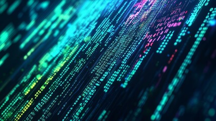 Poster - Streams of digital data and code flowing across a bright, futuristic landscape. Concept for tech innovation.