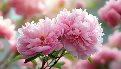 Wall Mural - Beautiful pink flowers bloom in the background, and delicate petals are layered on top of each other, as if to convey the breath of spring.