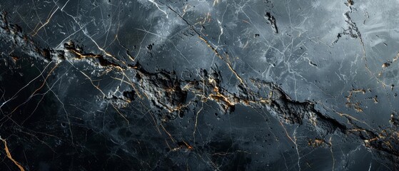 A stunning close-up of dark marble with intricate cracks and veins, perfect for backgrounds and textures in design projects.